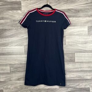 Tommy Hilfiger T-Shirt Dress Womens Small Navy Blue Stretch Stripes On Shoulder